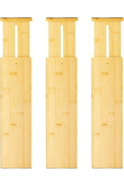 VaeFae 3 Pack Bamboo Drawer Dividers, Wooden Adjustable Drawer Organisers