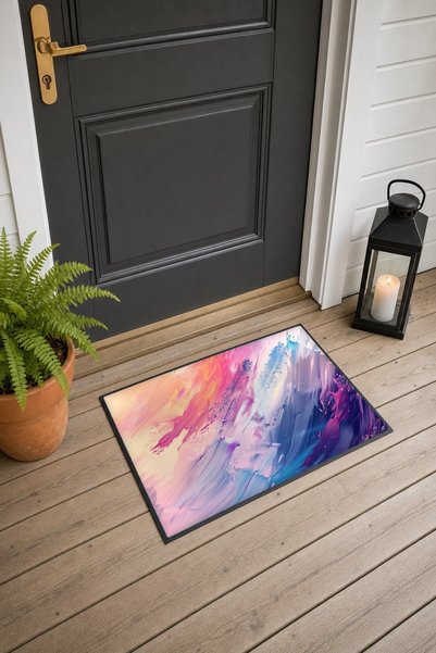 PaintedAnarchy Pink and Lilac Pastel Brushstroke-Patterned Doormat, 40x60 cm,...
