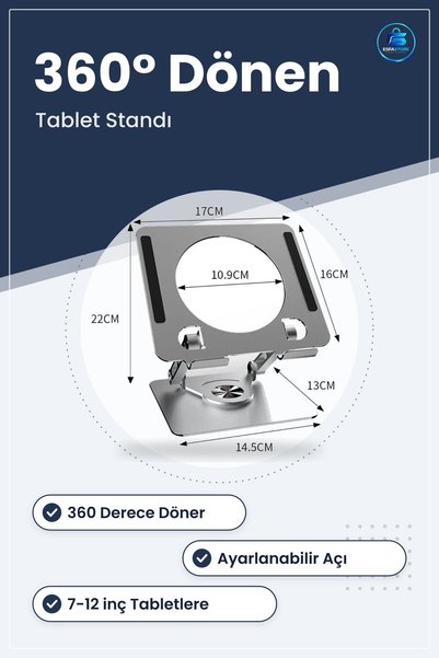 TARER Dayanıklı Metal Tablet Standı Masaüstü Döner Başlıklı Ayarlanabilir Yükseltilmiş Ergonomik Tutucu