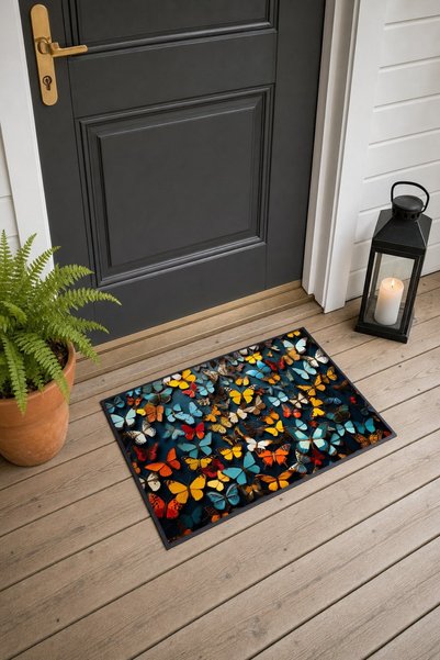 PaintedAnarchy Colorful Butterfly Garden Pattern 598 Doormat, 40x60 cm, Non-S...