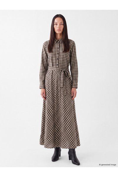 LC Waikiki LCW EVERYDAY Plaid Shirt Dress with Belted Design