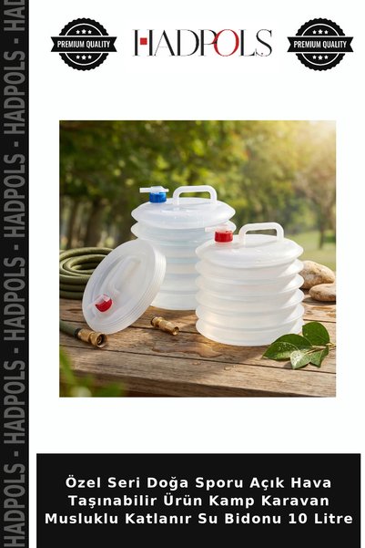HadPols Özel Seri Doğa Sporu Açık Hava Taşınabilir Ürün Kamp Karavan Musluklu Katlanır Su Bidonu 10 Litre