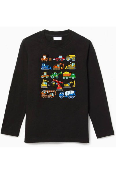 Efendioğlu Design Long-Sleeved Children's Construction Machinery Printed Swea...