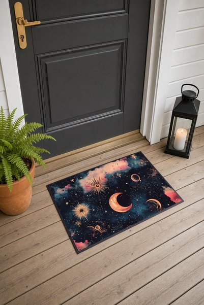 PaintedAnarchy Navy Blue Crescent and Star Night-Themed Doormat, 40x60 cm, wi...