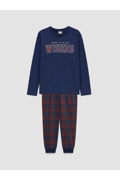 LC Waikiki Peak New Season Navy Blue Crew Neck Boys' Pajama Set