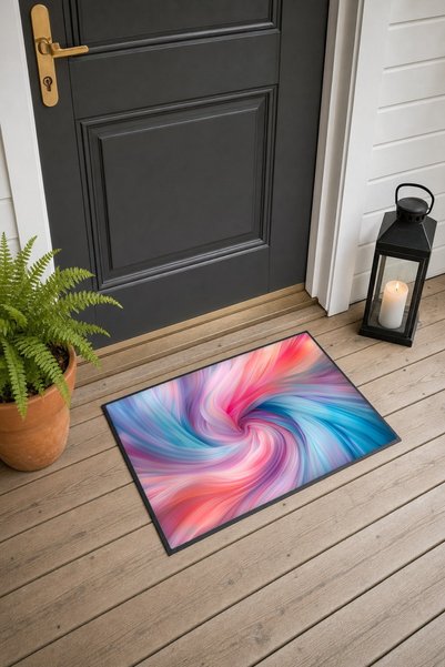 PaintedAnarchy 903 Pink and Blue Wavy Pattern Doormat, 40x60 cm, with Non-Sli...
