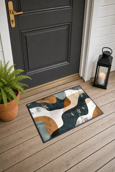 PaintedAnarchy Green and Brown Wavy-Patterned Doormat, 40x60 cm, with Non-Sli...