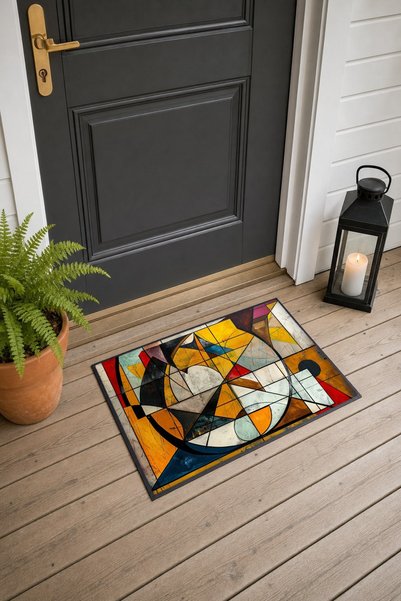 PaintedAnarchy Mustard Black Cubist Geometric Patterned Doormat, 40x60 cm, No...