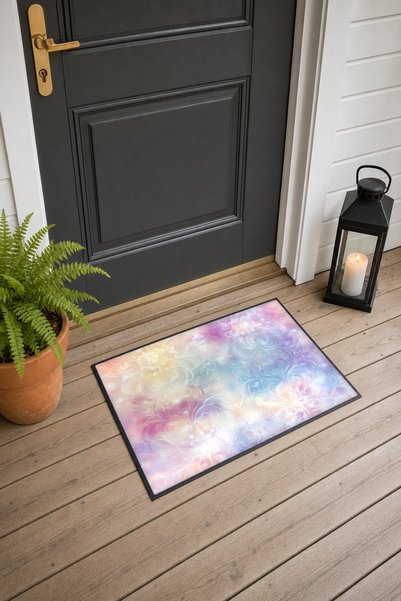 PaintedAnarchy Pastel Lilac and Blue Batik Print, Textured Patterned Doormat,...