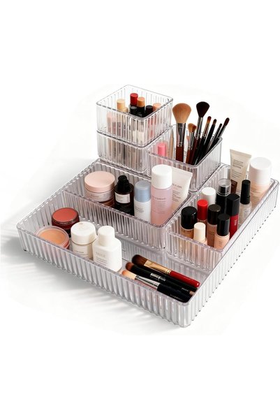 Lonimia Makeup Clear Drawer Organizers Bins: 7 PCS Stackable Makeup Drawer Or...
