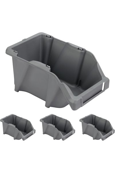 Lawazim Plastic Storage Bin -4 Piece 245x155x120mm- Space Saving Stackable St...