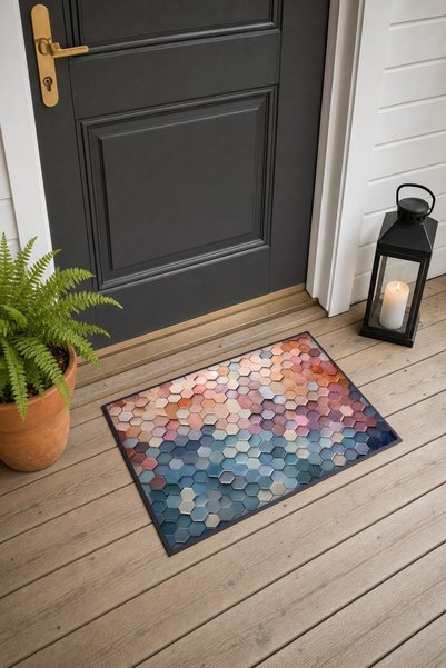 PaintedAnarchy Pastel Hexagon Textured Patterned Doormat, 40x60 cm, with Non-...