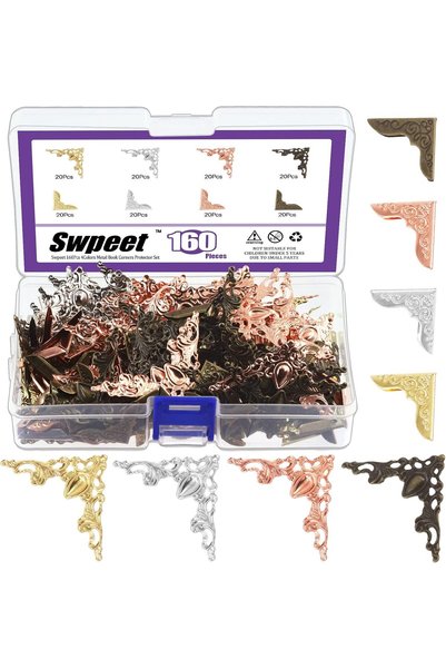 Swpeet 160Pcs 4 Colors Metal Book Corners Protector, 8 Styles Vintage Antique...