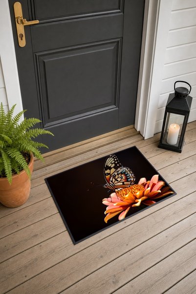 PaintedAnarchy Orange Butterfly Spring Pattern 702 Doormat, 40x60 cm, Non-Sli...