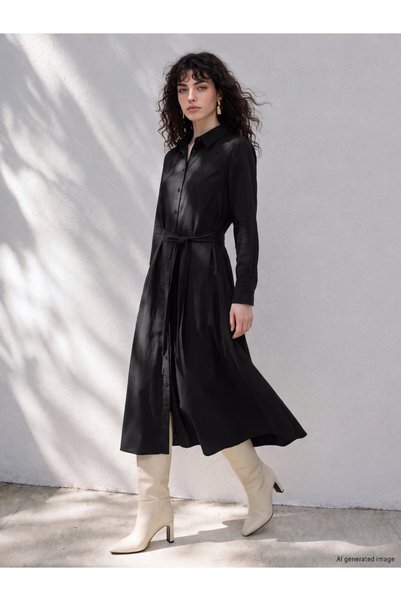 LC Waikiki LCW Petite Belted Shirt Dress