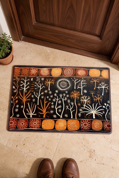 PaintedAnarchy Brown and White Tree-Patterned Doormat, 40x60 cm, with Non-Sli...