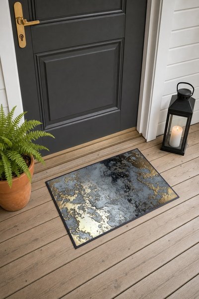 PaintedAnarchy Gray Marble Patterned Doormat with Gilded Accents, 40x60 cm, N...