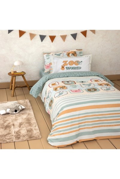 Nima Σετ Μονό Σεντόνι Multi Zooland Kids, 3 Τεμάχια, 100% Βαμβάκι, 144 Κλωστές