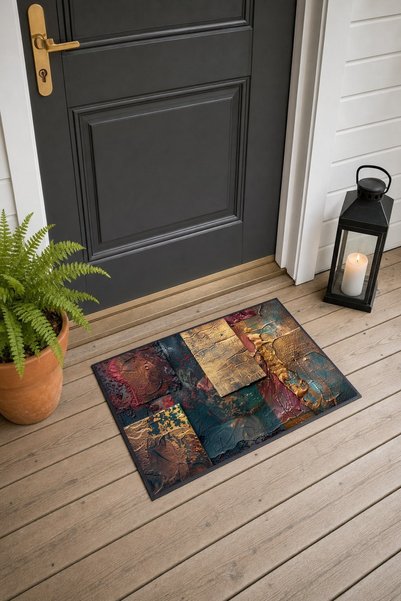 PaintedAnarchy Brown and Gold Abstract Patterned Doormat, 40x60 cm, with Non-...