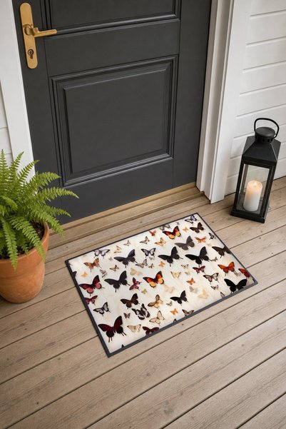 PaintedAnarchy Colorful Butterfly Garden Pattern 550 Doormat, 40x60 cm, Non-S...