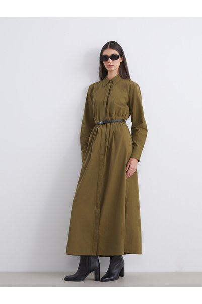 LC Waikiki LCW Modest Belted Poplin Shirt Dress