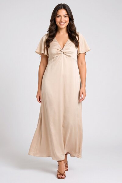 Show Me Your Mumu Women Plus Size Plain Casual Maxi Dress, Dark Beige