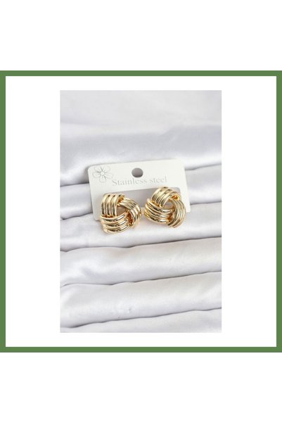 Hobibahçem 316L Stainless Steel Gold-Colored Spiral-Style Women's Earrings HB006
