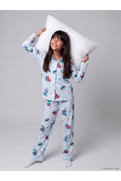 LC Waikiki Stitch-printed pajama set for girls.