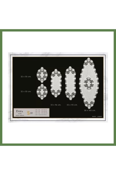 Hobibahçem Krem-Krem Evita Model 5-Piece Linen Lace Tablecloth and Table Runn...