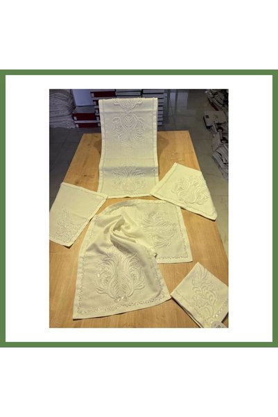 Hobibahçem Living Room Set - Bridal Set - Cream Table Runner Set, 5-Piece Lin...