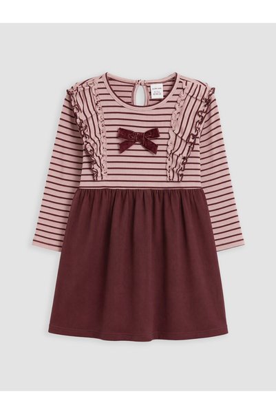 LC Waikiki Rochie Vărgată cu Guler Rotund pentru Fată