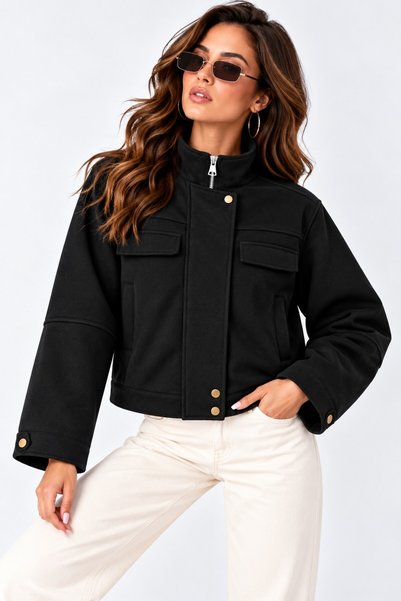 PRİFALDİ Snap Button Detail, Double-Layer Pockets, Soft-Textured, Side Zipper...