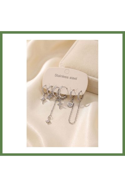 Hobibahçem 316L Stainless Steel Silver-Colored Star-Pattern Chain Detail Wome...