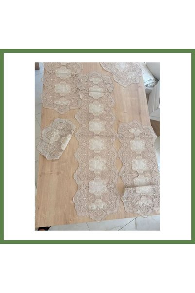 Hobibahçem Living Room Set, Bridal Set, Cream Table Runner Set, 5-Piece Linen...