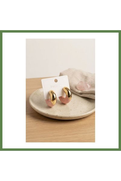 Hobibahçem 316L Stainless Steel Gold-Toned Pink Hoop Earrings for Women HB006