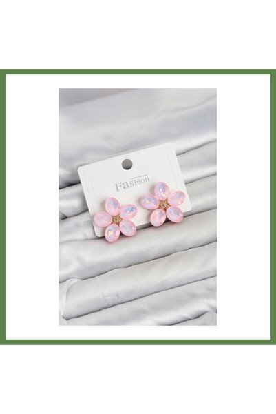 Hobibahçem Pink Crystal Flower-Shaped Modal Women's Earrings HB006