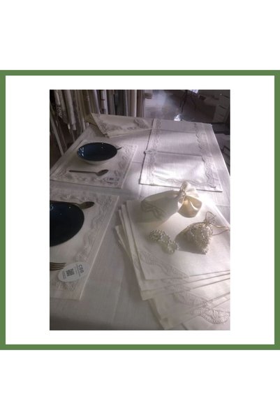 Hobibahçem Tableware Set: Lina Gardenia Linen Dinner Set, 160x260 Table Set, ...