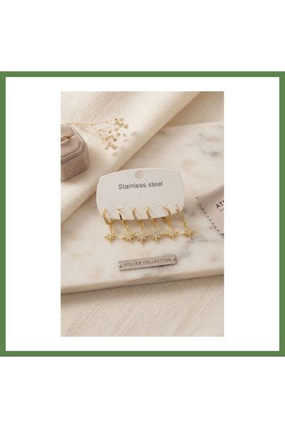 Hobibahçem 316L Stainless Steel Gold-Colored North Star-Style Women's Earring...
