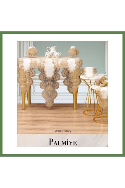 Hobibahçem Living Room Set, Bridal Set, Palm Leaf Pattern, Cream-Cappuccino, ...