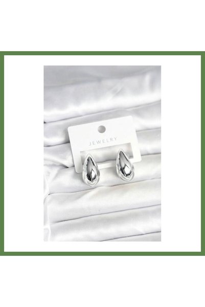 Hobibahçem Silver-Colored Teardrop Earrings, 24 mm, HB006