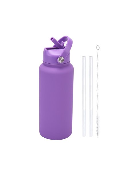 Generic Stainless Steel Insulated Sports Water Bottle 1L Wide Mouth Straw Han...