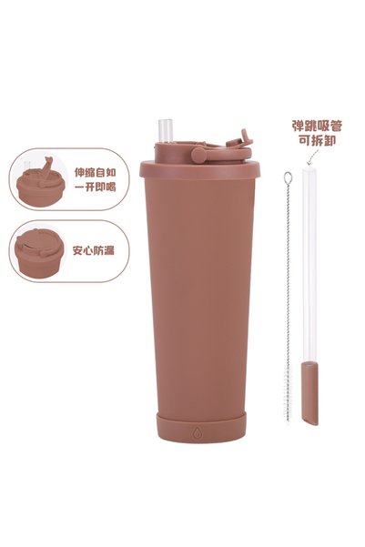 Generic كوب معزول بفتحة واسعة ومقبض سعة 830 مل مع قش قابل للطي لشاي الفقاعات