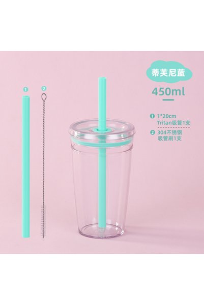 Generic Tritan Straw Tumbler 450ml Portable Coffee Cup for Bubble Tea Daily Use