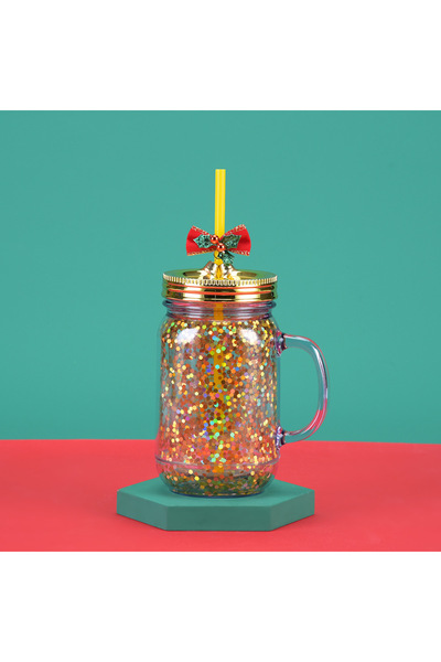 Generic Double Wall Plastic Mason Jar Tumbler with Handle Straw Christmas Tra...