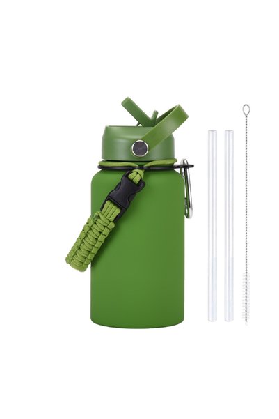 Generic Stainless Steel Insulated Water Bottle 650ml Straw Woven Rope Strap O...