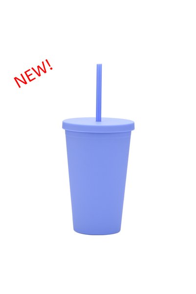 Generic Double Wall Plastic Straw Cup 450ml Frosted Portable Travel Tumbler