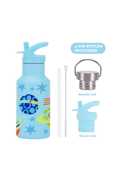Generic Double Wall Stainless Steel Insulated Sports Bottle 350ml Dual Lid St...