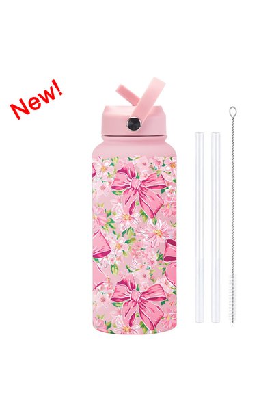 Generic Stainless Steel Insulated Sports Water Bottle 1L Printed Straw Handle...