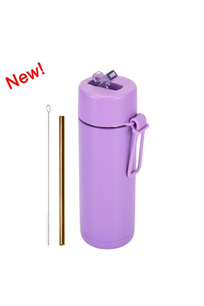 Generic Stainless Steel Insulated Sports Bottle 650ml Wide Mouth Handle Straw
