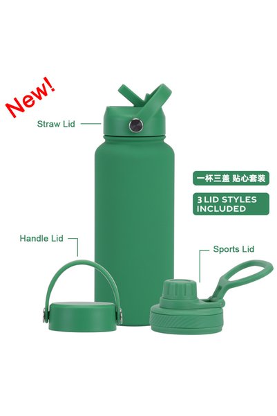 Generic Stainless Steel Insulated Water Bottle 1L with Three Lids for Outdoor...